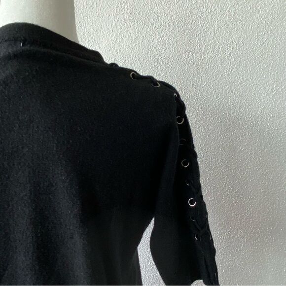 She + Sky Black Pullover Sweater Half Sleeves Braided SZ OS - Picture 4 of 10